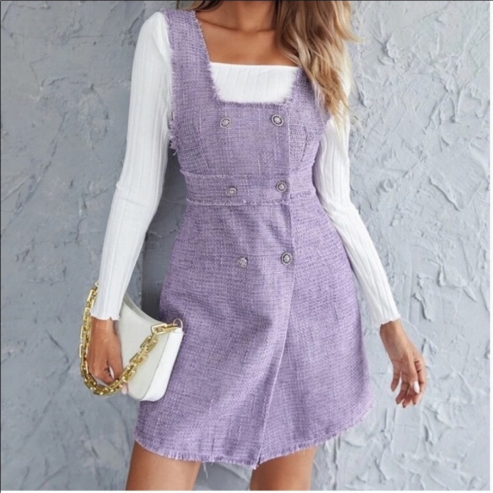 NWT ZARA Tweed Rhinestone Button Mini Dress
